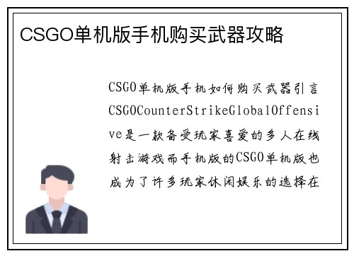 CSGO单机版手机购买武器攻略