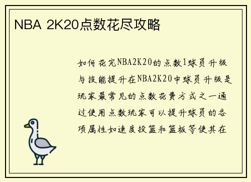 NBA 2K20点数花尽攻略