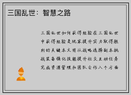 三国乱世：智慧之路